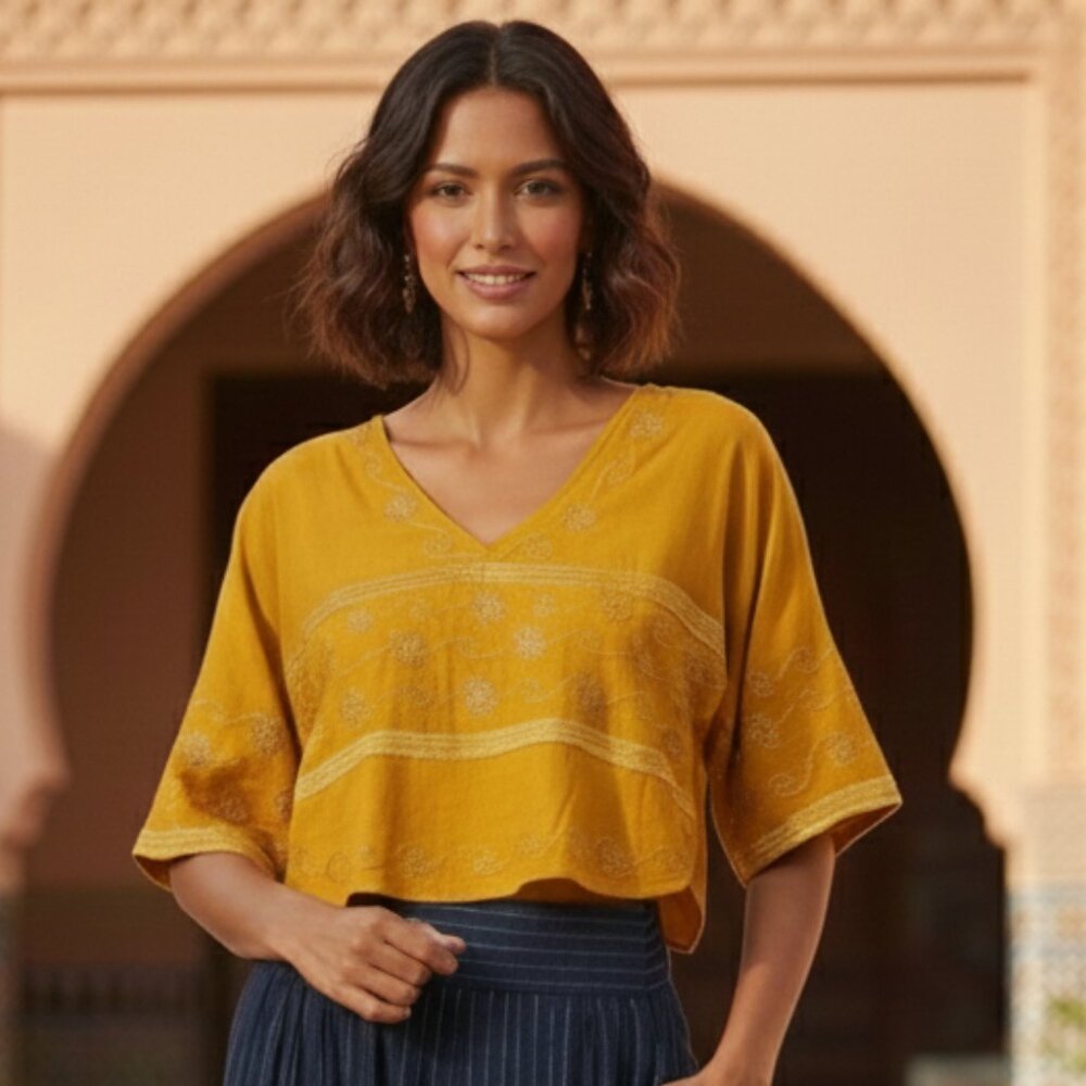 Yellow Moroccan Boho crop top (NWOT)